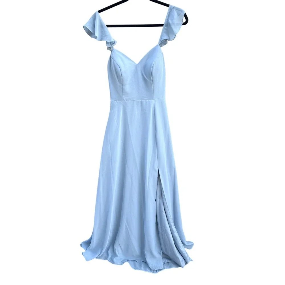 Azazie Everett Maxi Dress A4 Sky Powder Blue Peep Back Formal Bridesmaid Prom